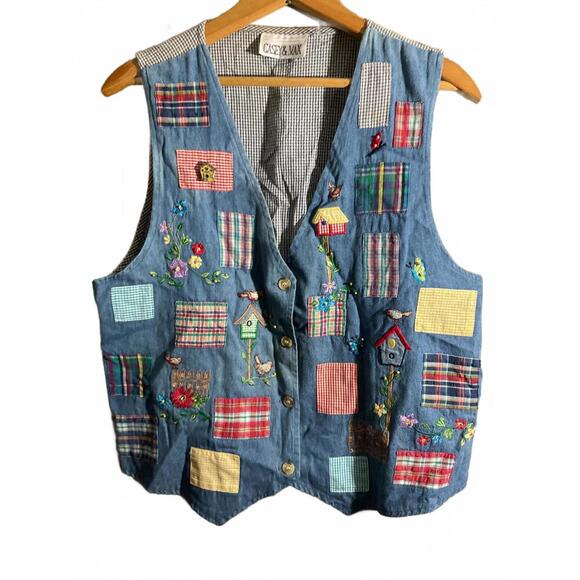 Vintage Embroidered Patchwork Vest by Casey & Max M/Large - Picture 2 of 8